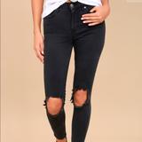 Free People Jeans | Free People High Rise Black Distressed Skinny Jean | Color: Black | Size: 27