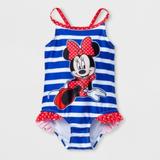 Disney Swim | Disney Girls' Minnie Mouse 1 Piece Swimsuit Sz 3t | Color: Blue/White | Size: 2tg