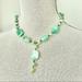Anthropologie Jewelry | Green Aqua Agate Stone Adjustable Vintage 90s Necklace Cottagecore Natural Boho | Color: Green/White | Size: Os