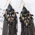 Anthropologie Jewelry | Black And Gold Stone Drip Earrings With Chains | Color: Black/Gold | Size: Os