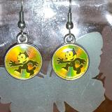 Disney Jewelry | 1935 .5" Vintage Cartoon Cat Earrings | Color: Green/Yellow | Size: Os