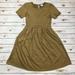 Lularoe Dresses | Lularoe Amelia Tan Striped Pleated Flare Dress | Color: Tan | Size: L