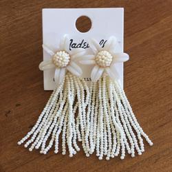 Madewell Jewelry | Madewell Beaded Tassel Flower Earrings | Color: Cream/White | Size: 3” Length