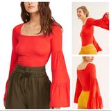 Free People Tops | Free People Babetown Bell Sleeve Top | Color: Red | Size: S