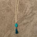 Anthropologie Jewelry | Long Beaded Necklace With Turquoise Stone | Color: Blue/White | Size: Os