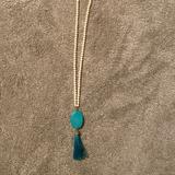 Anthropologie Jewelry | Long Beaded Necklace With Turquoise Stone | Color: Blue/White | Size: Os