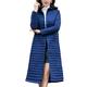 DAIHAN Women Long Lightweight Thin Down Jacket Button Down Over The Knee Winter Quilted Insulated Coat Navy XS