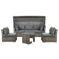Lounge Set Taupe Auflagen Grau 5-teiliges Modular Polyrattan für Garten für Terrasse für Wintergarten