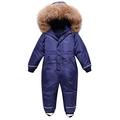 Minizone Kids One Piece Ski Suit Hooded Snowsuit Waterproof Overall Jacket Down Jumpsuit Warm Winter Ski Outfit 8-9 Years, Blue