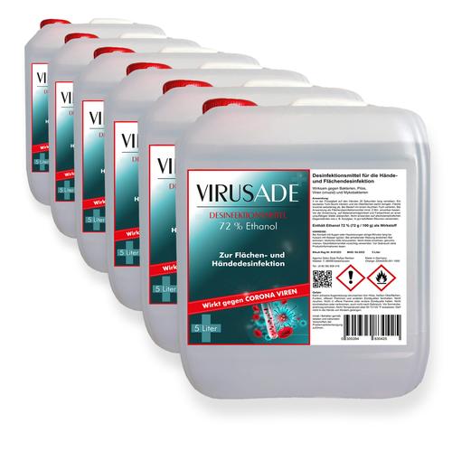 VirusADE Handdesinfektion & Flächendesinfektion 6x5 Liter Kanister Desinfektion -viruzid- Desinfektionsmittel