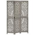 vidaXL Hand carved 3-Panel Room Divider Grey 120x165 cm Solid Mango Wood