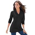 Plus Size Women's Shawl Collar Ultimate Tee by Roaman's in Black (Size 1X) Long Sleeve Shirt