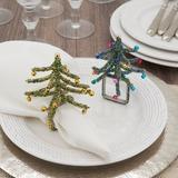 Saro Napkin Rings w/ Beaded Christmas Tree Design Set Of 4 in Gray | 3 H x 3.5 W x 5 D in | Wayfair NR423.G