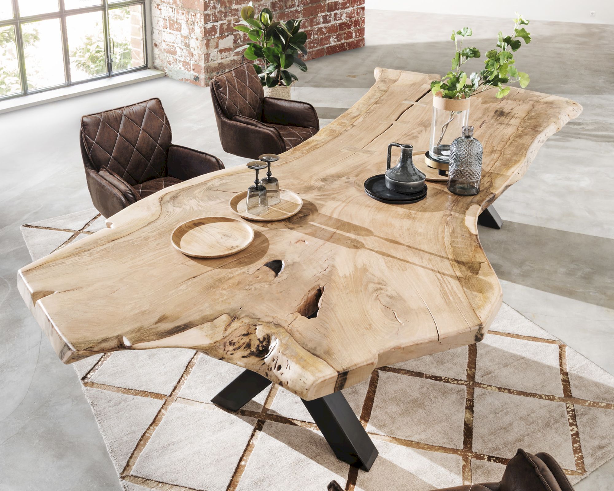 MassivHolz »Mammut« Unikat Baumstamm Esstisch bis 500 cm / X-Beine Image