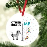 The Holiday Aisle® Funny Metal Other Hikers Me Horse Unicorn Hanging Figurine Ornament Metal in Gray/White | 3.5 H x 3.5 W x 3.5 D in | Wayfair