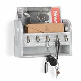 Gracie Oaks Bibb Wall Key/Mail Organizer w/ Key Hooks & Mail Storage Wood/Solid Wood in Brown | 7.9 H x 12.2 W x 3.6 D in | Wayfair