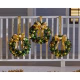 Set Of 3 Cordless Pre-Lit Mini Christmas Wreaths by BrylaneHome in Gold