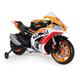 INJUSA - Repsol 12V Motorbike Orange Colour with Official Brand Licence Recommended for Children +3 Years with Lights and Sounds and Rubber Bands on Plastic Wheels