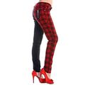 Banned & Check Split Leg Skinny Jeans, Red, XS / 26 in / UK 8