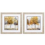 Winston Porter 'Golden Trees' - 2 Piece Picture Frame Painting Print Set, Glass in Green | 19 H x 19 W x 1 D in | Wayfair