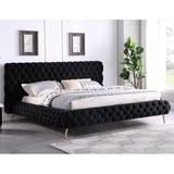 Everly Quinn Zabel Tufted Low Profile Platform Bed Upholstered/Velvet, Solid Wood in White/Black | 47 H x 77 W x 93 D in | Wayfair