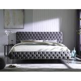 Everly Quinn Zabel Tufted Low Profile Platform Bed Upholstered/Velvet, Solid Wood in Gray/White | 47 H x 93 W x 93 D in | Wayfair