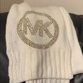 Michael Kors Accessories | Michael Kors Wool Blend Beige Scarf With Gold Logo | Color: Cream | Size: Os