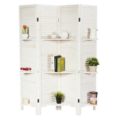 Costway 4 Panel Folding Room Divider Screen with 3 Display Shelves-White