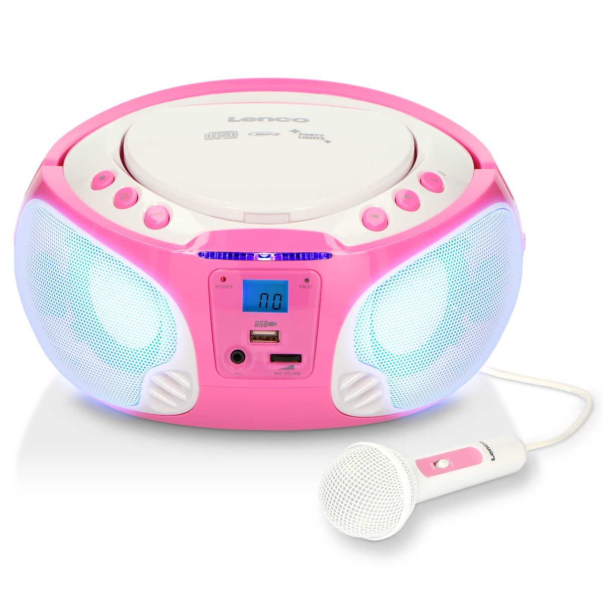 Lenco SCD-650PK - Tragbares FM-Radio mit CD/MP3-Player - USB-Anschluß - Karaoke - Mikrofon - Lichteffekte - Pink Image