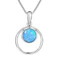 Paul Wright Created Opal Pendant Necklace, 925 Sterling Silver, 7mm Round Blue Opal, Surrounded by a 15mm Silver Halo, 41cm Plus 5cm Extender