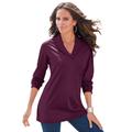 Plus Size Women's Shawl Collar Ultimate Tee by Roaman's in Dark Berry (Size 4X) Long Sleeve Shirt