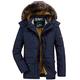 Mens Jackets Winter Parka with Fur Coats Thicken Casual Outwear Warmth Hood Blue L