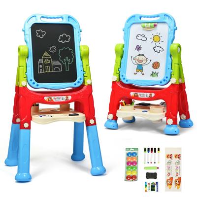 Costway Height Adjustable Kids Art Easel Magnetic Double Sided Board-Blue