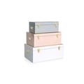 Beautify Storage Trunks, Set of 3 Pastel Stainless Steel Storage Chests w/Gold Detailing, Stackable Bedroom Storage Organiser w/Lockable Lids, Sturdy Multi-Purpose Bedding, Blanket & Toy Box