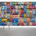 Wallums Wall Decor Colorful House Collage 8' x 144" 3 Piece Wall Mural Fabric in Black/Blue/Gray | 144 W in | Wayfair 157329756-144x96