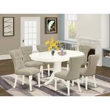 Alcott Hill® Segrest Butterfly Leaf Solid Wood Dining Set Wood/Upholstered in Brown/Green/White | Wayfair 743E0331518C4599A2853058ECCEF0F2