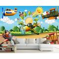 GK Wall Design 3D Child Forest Cartoon Helicopter Textile Wallpaper Fabric in White/Blue/Brown | 55 W in | Wayfair GKWP000109W55H35_3D