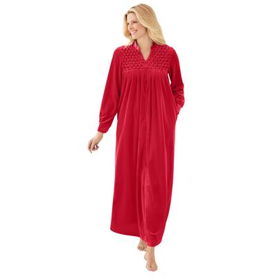 Plus Size Women's Smocked velour long robe by Only Necessities® in Classic Red (Size 4X)