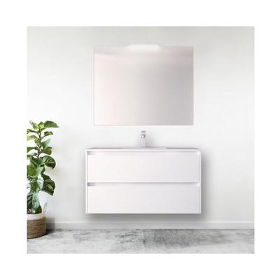 Hängender Badezimmerschrank 100 cm aus glänzend weißem Holz mit eingebautem Waschbecken - Nova Image