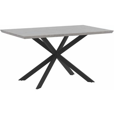 Esstisch Betonoptik Schwarz 140 x 80 cm Holzfurnierte mdf Tischplatte Metallfüße Rechteckig Modern Image