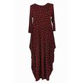 TEXTURE Ladies Women Italian Lagenlook 3/4 Sleeve Leopard Viscose Jersey Tulip Long Midi Dress One Size (Wine, One Size)