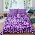 Loussiesd Leopard Print Duvet Cover Purple Cheetah Print Bedding Set Wild Animal Theme Comforter Cover for Girls Children Teens Bedroom Decor Stripe Bedspread Double Size With 2 Pillow Case