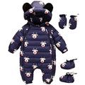 Baby Christmas Hooeded Romper Down Snowsuit with Gloves Booties Winter Outfits Set Blue 12-18 Months