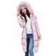 BUKINIE Womens Thicken Long Down Jackets Warm Faux Fur Hooded Parka Winter Puffer Overcoat Plus Size(Pink,Medium)