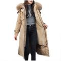 BUKINIE Womens Ladies Quilted Winter Coat Faux Fur Hooded Down Jacket Parka Outerwear Long Overcoat Plus Size(Khaki,3X-Large)