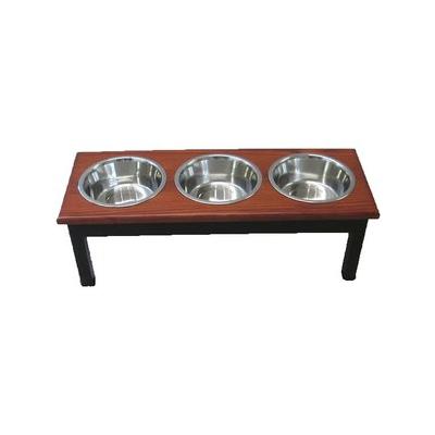 Classic Pet Beds Elevated Triple Bowl Dog & Cat Diner, Espresso/Cherry, 4-cup