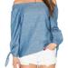 Free People Tops | Free People Off The Shoulder Blouse In Chambray M | Color: Blue | Size: M