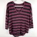 American Eagle Outfitters Tops | American Eagle Striped Sweater V-Neck 3/4 Sleeve | Color: Black/Red | Size: Xs