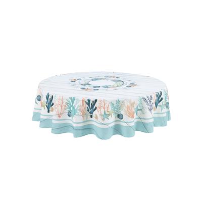 Laural Home Coastal Reef 70 Round Tablecloth - Blue Coral And Shiplap