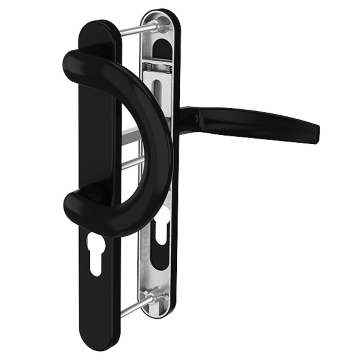 MS Beschläge Langschild Schmalrahmengarnitur Schwarz 92mm PZ Bügelgriff/Drücker TS 87-102mm Image